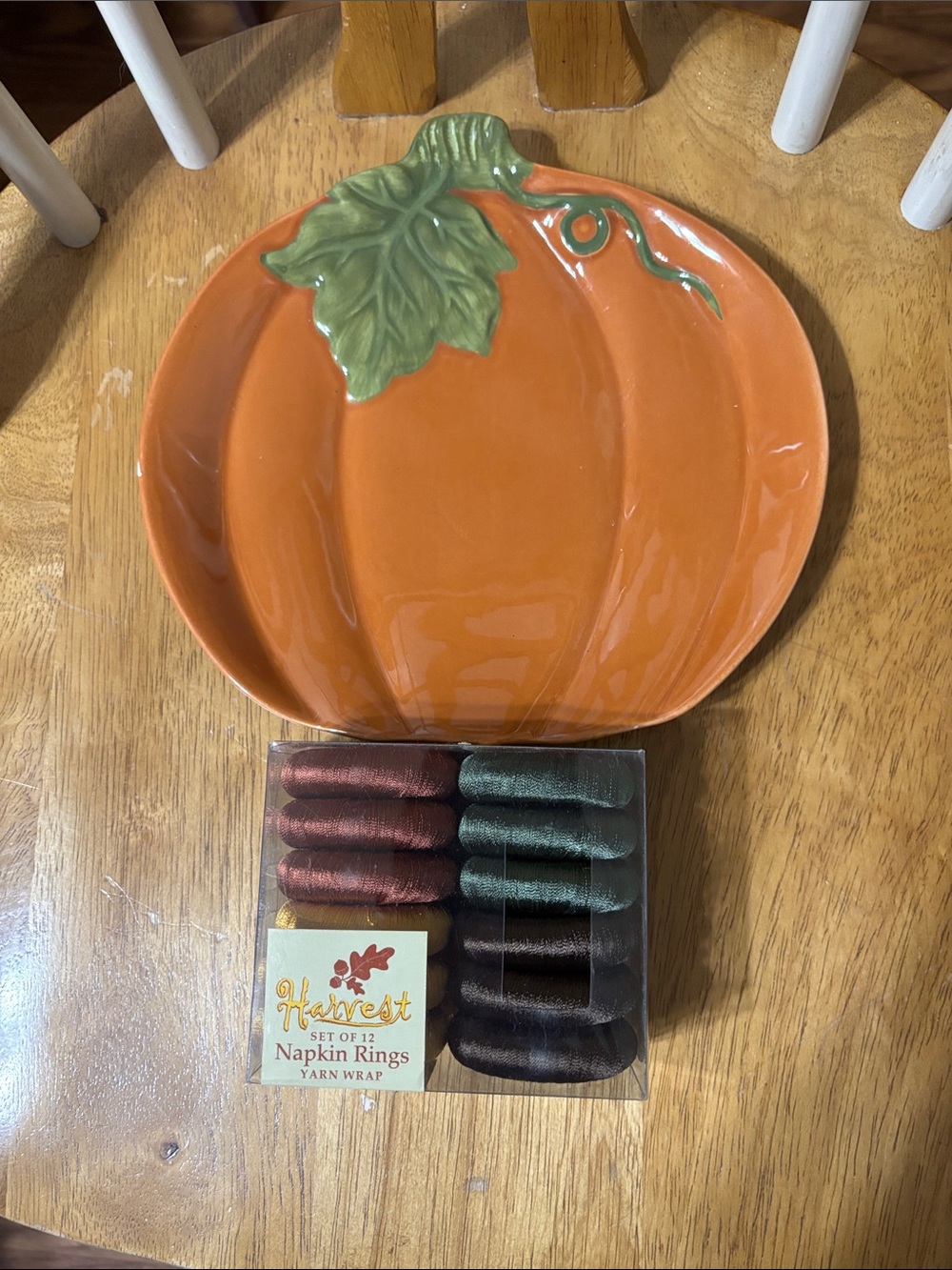 Orange Pumpkin Shaped Ceramic Serving Plate with Green Leaf Accent